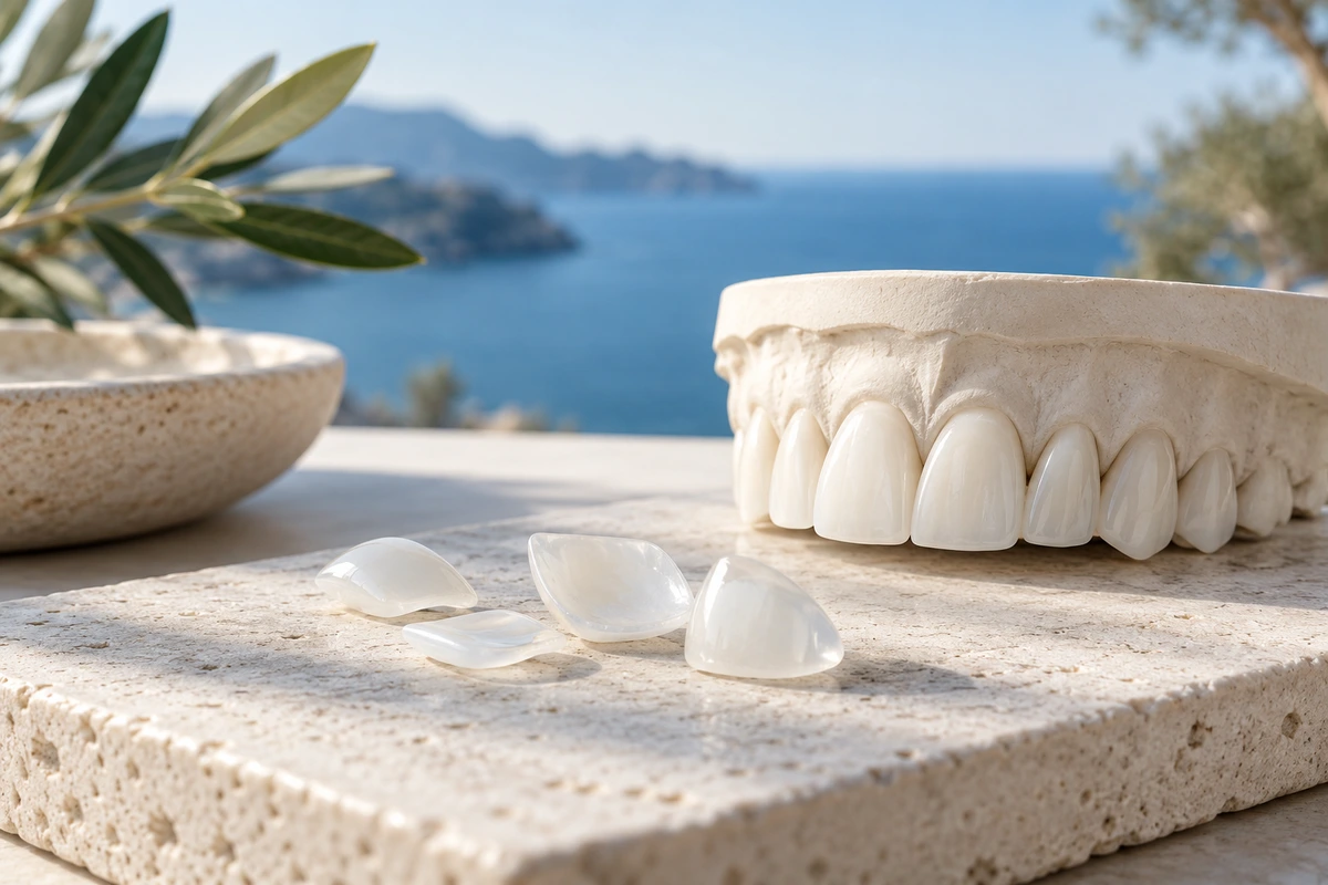 Dental veneers on a demonstration model